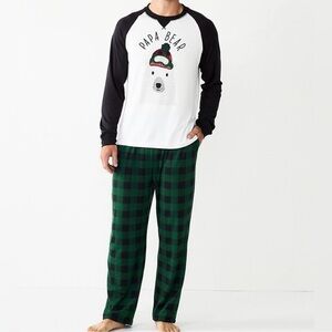 Cuddl Dud Papa Bear 2 piece long sleeve shirt and green and black plaid pants